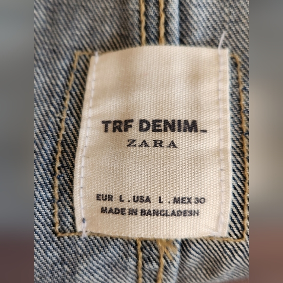Zara Overalls TRF Blue Denim Womens Shorts Size L With Zipper On The Side - Picture 5 of 16